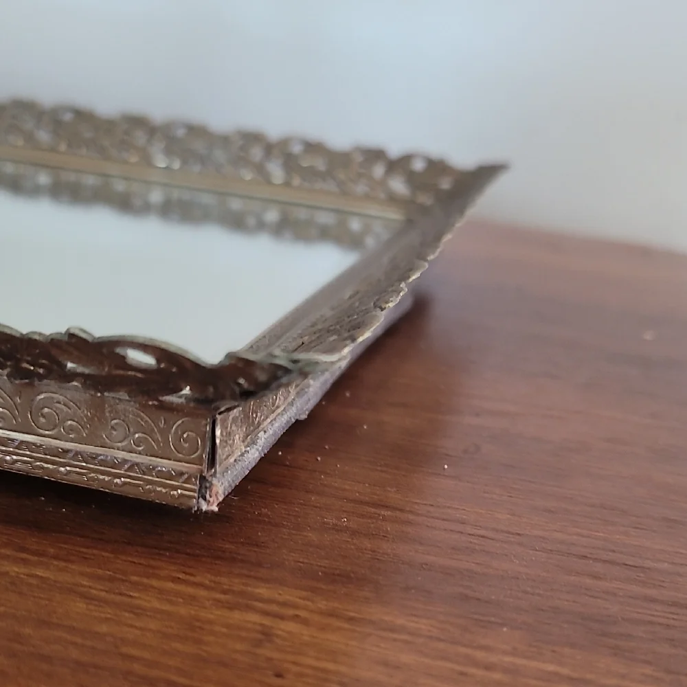 Decorative Mirror Tray with Ornate Silver Frame